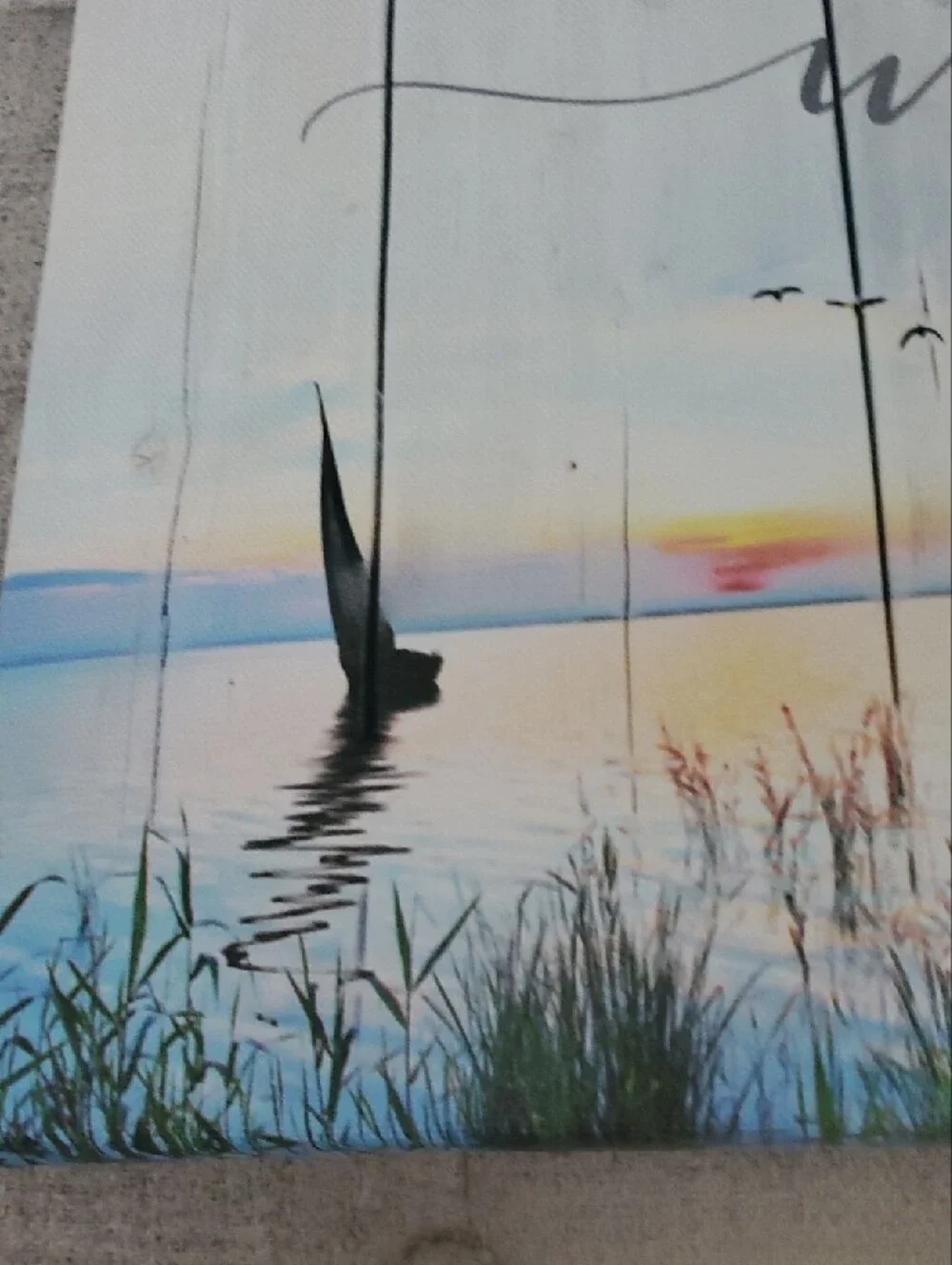 Wood Plank Style Canvas Coastal Wall Art, 'Wonderful World'  White, Blue, NWOT